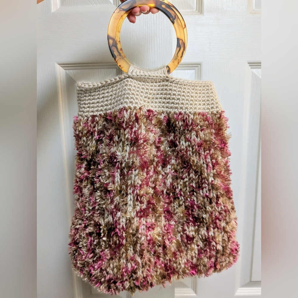 Crochet Hobo Handbag Pink Brown Handmade